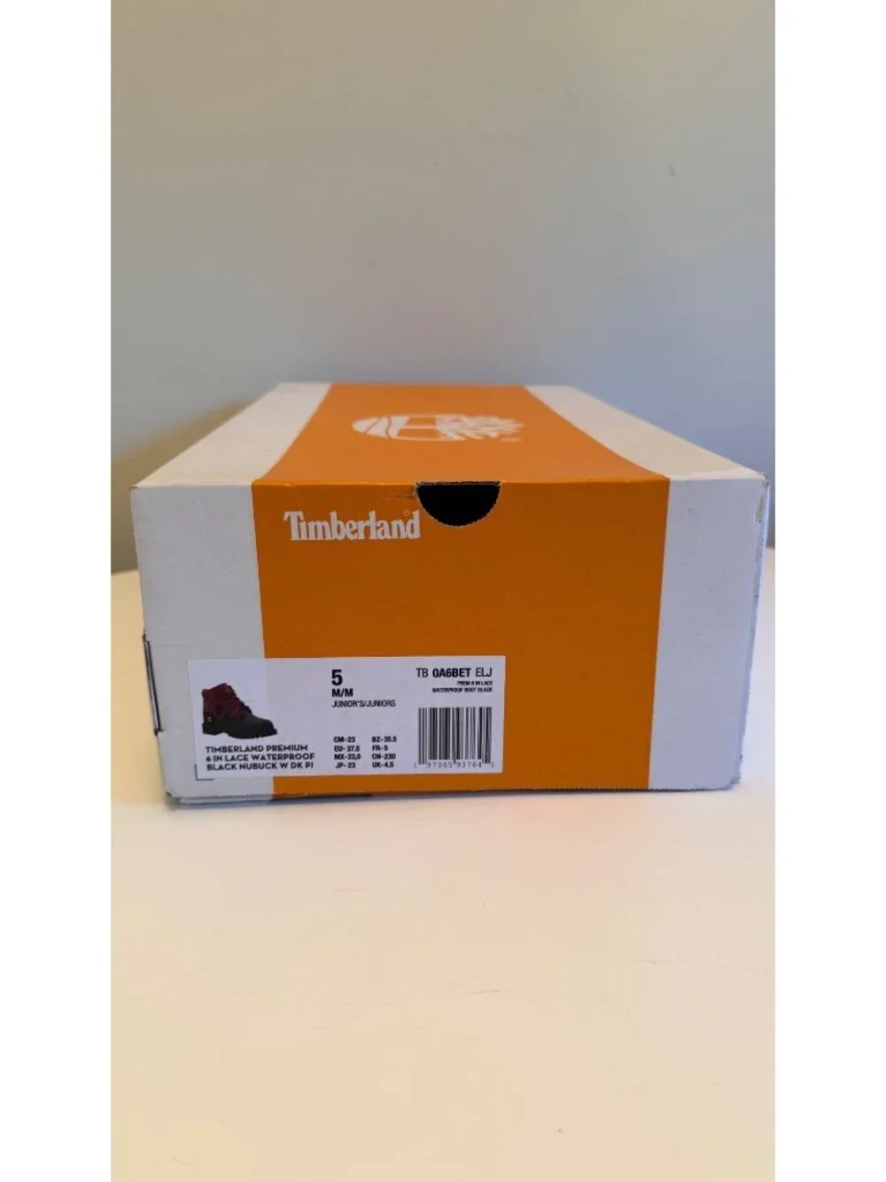 NIB Timberland Premium 6-Inch Waterproof Jr Boots Black Pink Nubuck Size 5 Boys